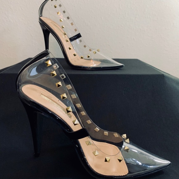 Fashion Nova Shoes - Clear Gold Studded Stiletto Heels